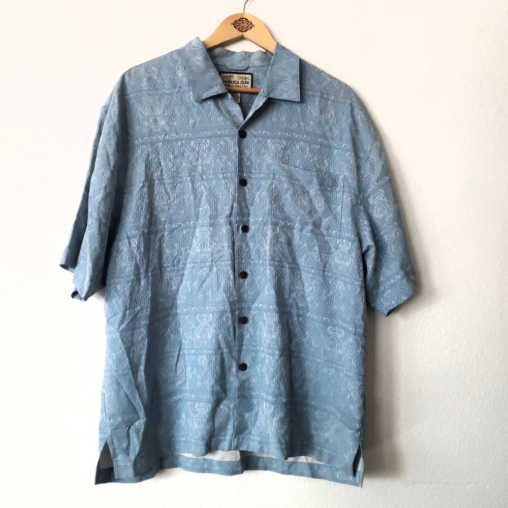 Jamaica Jaxx Men's Hawaiian 100% Silk Shirt Sz L